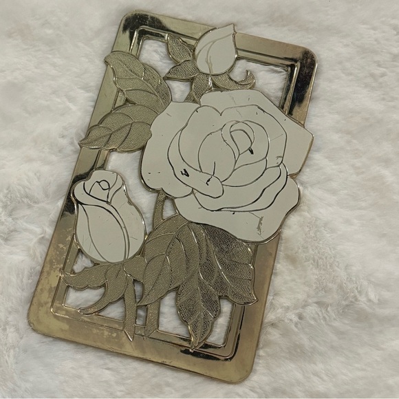 VTG MCM Trivet WMA ROGERS LTD Gold Cream Roses Japan 5.5"x 9" Wall Decor Floral - Picture 8 of 10